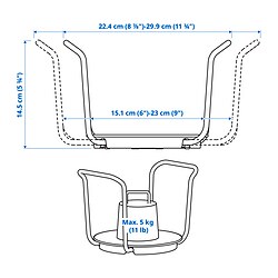 Ilustración de medidas - UPPDATERA soporte para platos 6-9 "