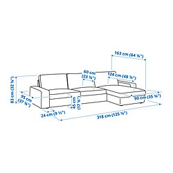 Ilustración de medidas - KIVIK sofá 4 plazas con chaiselongue