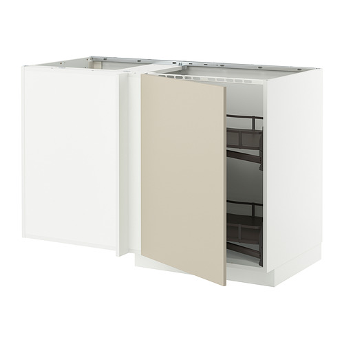 Un mueble de cocina METOD blanco con puerta beige, con estante extraíble.