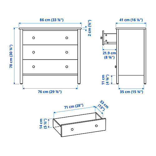KILBERGET, 3-drawer chest 7 of 7 open dialog