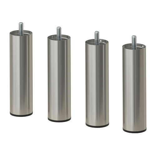 Imagen de cuatro patas metálicas plateadas LYNGÖR con tornillos, diseñadas para un montaje fácil y soporte adicional para el colchón.