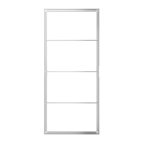 Un marco de puerta corredera SCOTTA, que es plateado y de diseño minimalista.
