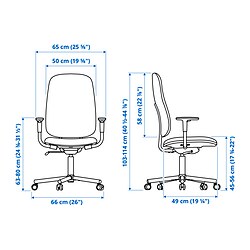 Ilustración de medidas - SMÖRKULL silla de trabajo con reposabrazos