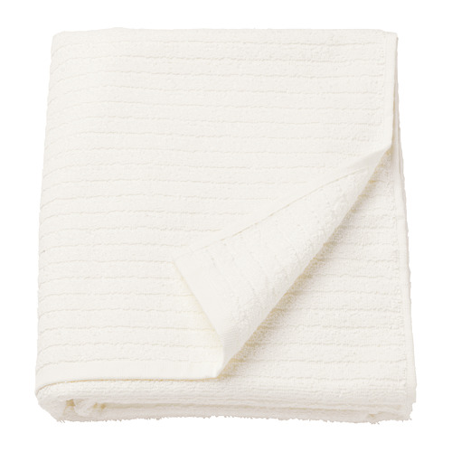 Toalla blanca VÅGSJÖN, doblada, rizo de algodón suave y rayas.