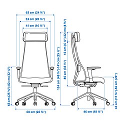Measurement Illustration - JÄRVFJÄLLET office chair with armrests