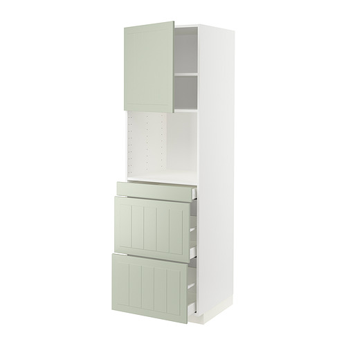 Mueble de cocina METOD verde de ikea con cajones y estantes.