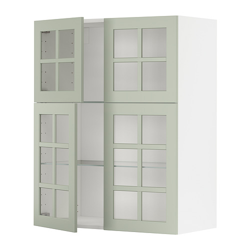 Cocina METOD con puertas de cristal stensund verde, diseño moderno, construcción robusta, estantes ajustables.