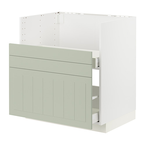 Mueble de cocina METOD con frentes de stensund verde, textura de madera, forma rectangular y cajones de cierre suave.
