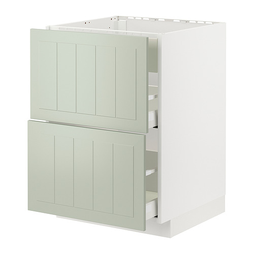Mueble de cocina METOD, de color verde claro, con dos cajones y dos puertas de armario de diseño sencillo y rectangular.