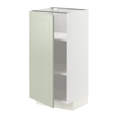 Mueble de cocina de color verde claro, diseño moderno, con una sola puerta y dos estantes.