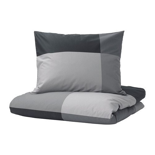BRUNKRISSLA: juego de cama gris, funda nórdica rectangular y funda de almohada, tejido de mezcla lisa.
