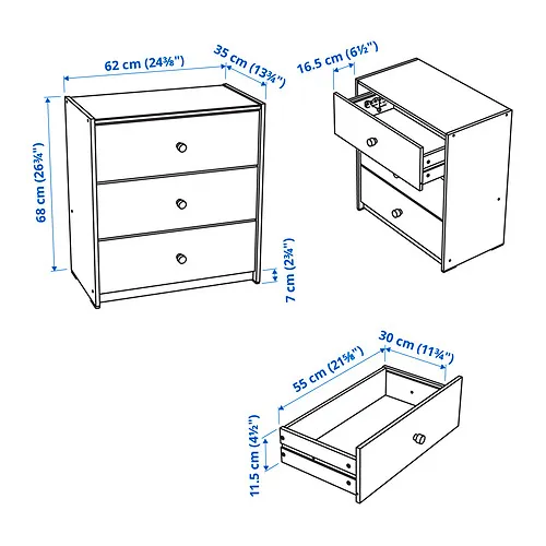 IKEA RAST 3段チェスト RAST ラスト チェスト（引き出し×3）, パイン材, 62x70 cm - IKEA