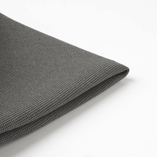 Primer plano de tela gris texturizada y duradera con patrón de tejido fino; Funda de cojín de calidad.
