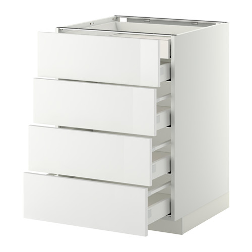 Un mueble de cocina METOD con cajones blancos brillantes y un diseño elegante.