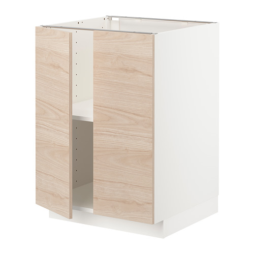 Mueble de cocina METOD, fresno claro, rectangular, diseño moderno, con base blanca, estantes ajustables.