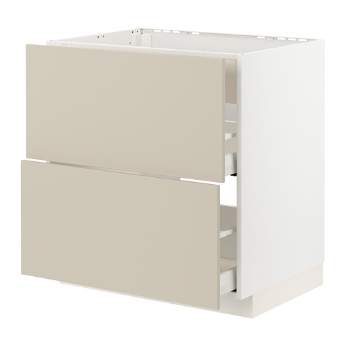 Un mueble de cocina METOD beige con dos cajones y puerta batiente.