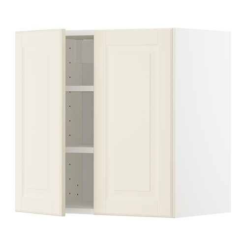 Mueble de cocina METOD blanco, dos puertas, una abierta con estante.
