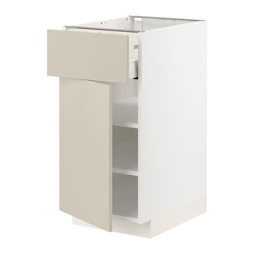 Mueble de cocina METOD beige con cajón y estante, cerrado.