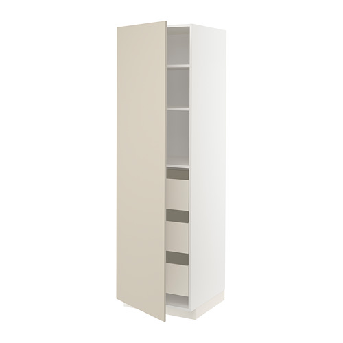 Un mueble de cocina METOD en color beige con estantes ajustables y un cajón de cierre suave.