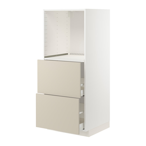 Mueble de cocina METOD en color beige, cajones, acabado crema, tiradores integrados, diseño moderno.