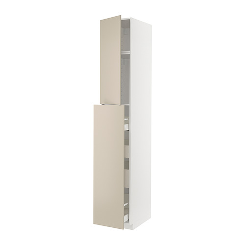 Mueble de cocina METOD beige con estantes ajustables.