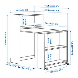 Ilustración de medidas - BILLY librero+mesa plegable