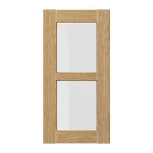 FORSBACKA: puerta de armario de cocina de madera de roble claro con panel de vidrio, diseño cálido y rectangular.