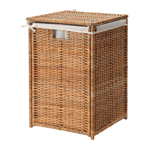 Cesta de lavandería tejida Branas, marrón, rectangular, ratán con tapa.