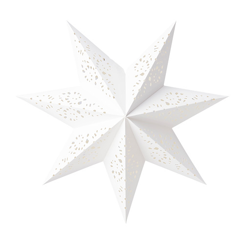 Pantalla blanca en forma de estrella STRÅLA con aberturas para una luz cálida y acogedora.