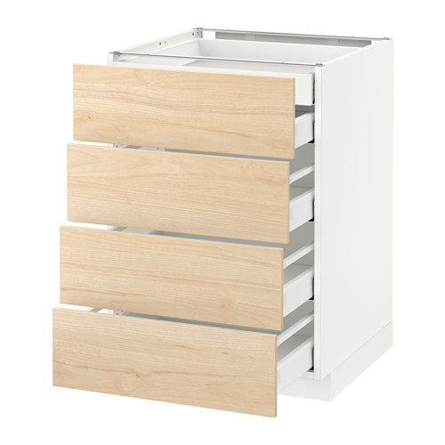 Mueble de cocina METOD con cajones claros de fresno y base blanca.