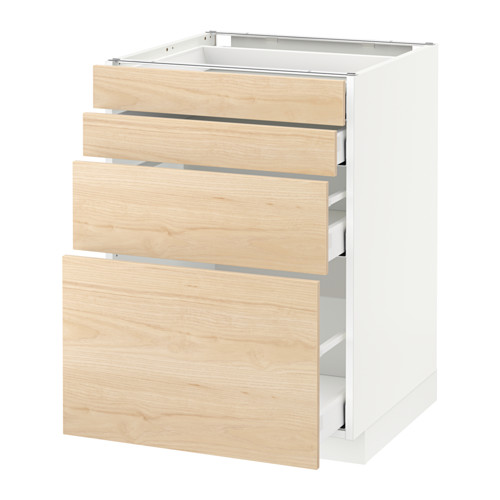 Mueble METOD blanco con tres cajones de madera de fresno, diseño moderno.