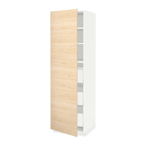 Mueble de cocina METOD en fresno claro, blanco, delgado, rectangular, diseño minimalista con estantes ajustables.