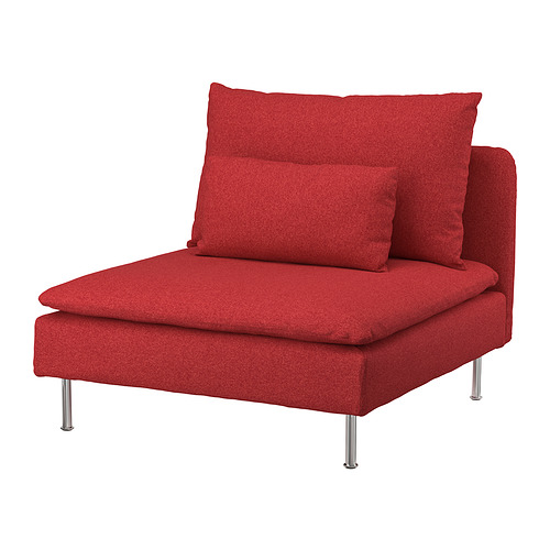 Silla SÖDERHAMN roja, asiento profundo, patas metálicas, diseño moderno.