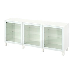 BESTÅ, display cabinet with doors, White / Glassvik white-light green clear glass