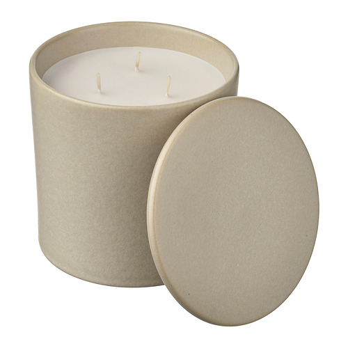 JÄMLIK, scented candle in ceramic jar w lid 1 of 8 open dialog