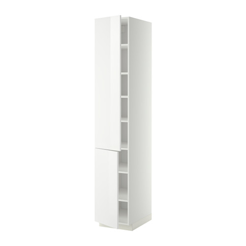 Mueble columna METOD blanco con acabado brillante y estantes ajustables.