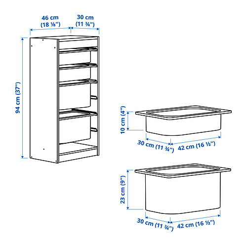 Ilustración con medidas del producto: TROFAST.
