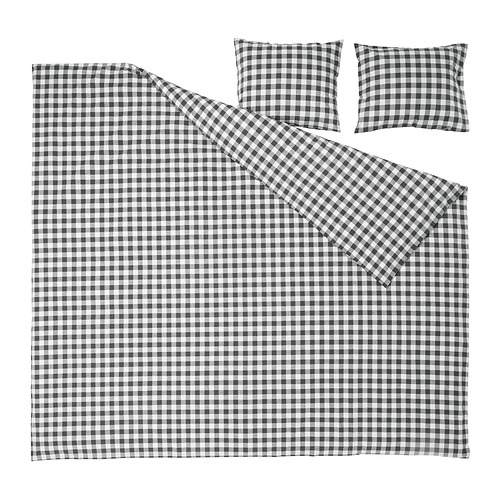 Juego de ropa de cama de cuadros vichy blanco y negro con fundas de almohada a juego, confeccionadas en algodón 100% orgánico.