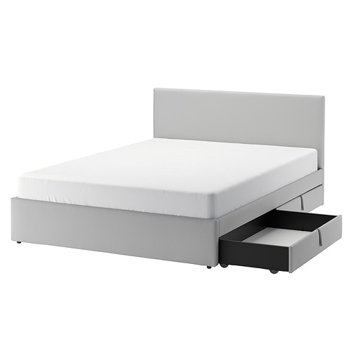 GLADSTAD, upholstered bed, 4 storage boxes  1 of 11 open dialog