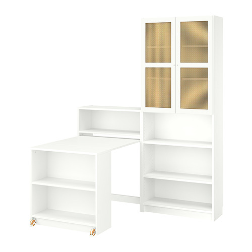 Conjunto de muebles BILLY blanco: librería con mesa plegable, de madera, diseño minimalista.