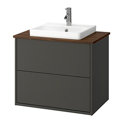 HAVBÄCK/ORRSJÖN, Bathroom vanity with sink & faucet, Dark grey / brown walnut effect