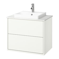 HAVBÄCK/ORRSJÖN, Bathroom vanity with sink & faucet, White / white marble effect