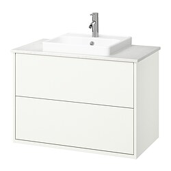 HAVBÄCK/ORRSJÖN, Bathroom vanity with sink & faucet, White / white marble effect