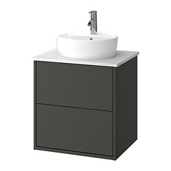 HAVBÄCK/TÖRNVIKEN, mueble lavamanos con gavetas y llave DALSKÄR,, Gris oscuro / blanco efecto mármol