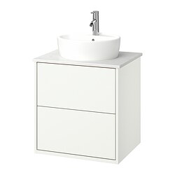 HAVBÄCK/TÖRNVIKEN, mueble lavamanos con gavetas y llave DALSKÄR,, Blanco / blanco efecto mármol