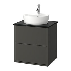 HAVBÄCK/TÖRNVIKEN, mueble lavamanos con gavetas y llave DALSKÄR,, Gris oscuro / negro efecto mármol