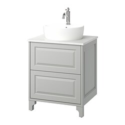 TÄNNFORSEN/TÖRNVIKEN, mueble lavamanos con gavetas y llave HAMNSKÄR,, Gris claro / blanco efecto de mármol
