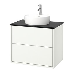 HAVBÄCK/TÖRNVIKEN, mueble lavamanos con gavetas y llave DALSKÄR,, Blanco / negro efecto mármol