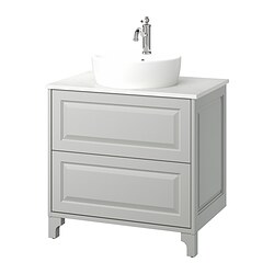 TÄNNFORSEN/TÖRNVIKEN, mueble lavamanos con gavetas y llave HAMNSKÄR,, Gris claro / blanco efecto de mármol