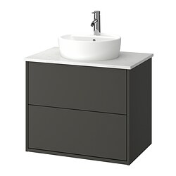 HAVBÄCK/TÖRNVIKEN, mueble lavamanos con gavetas y llave DALSKÄR,, Gris oscuro / blanco efecto mármol